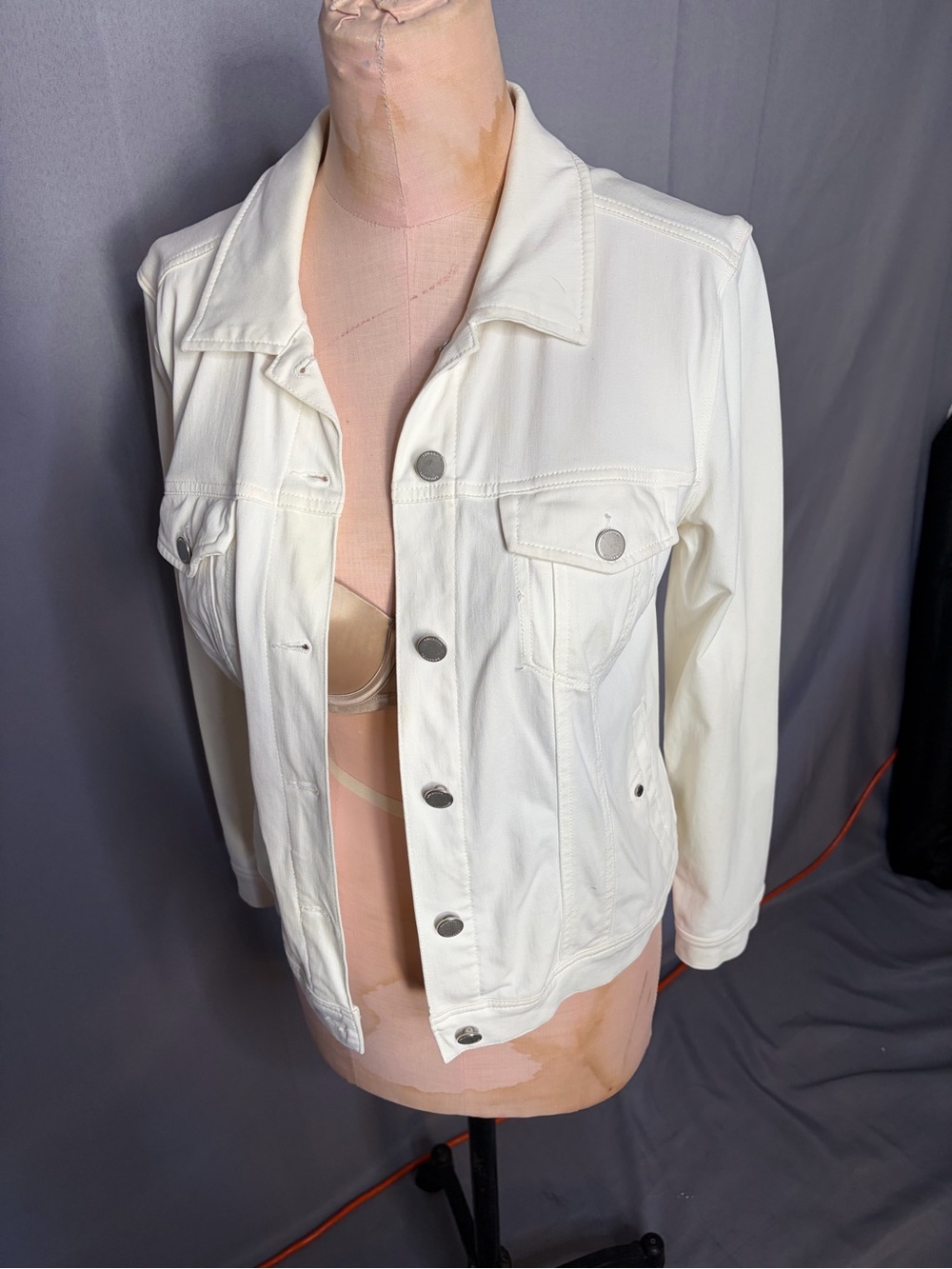 London Fog Women's White Denim Jacket - Classic Button-Front